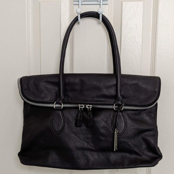 Genuine Leather Rabeanco Long Black Tote Bag Like New - Picture 2 of 10